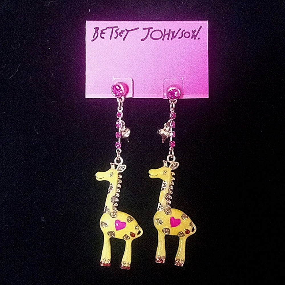 New Vintage! BETSEY JOHNSON A Day At the Zoo Giraffe Dangle Earrings.